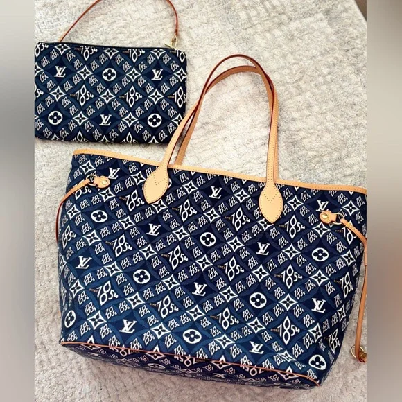 SOLD🩵Louis Vuitton 1854 Jacquard Neverfull MM Tote Bag with Wristlet - Picture 2 of 13